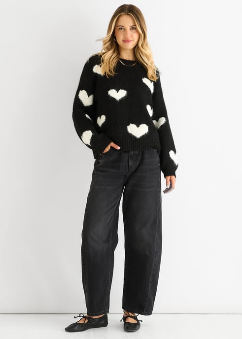 Zwart Contrast Hart Oversized Gebreide Trui - Image 1