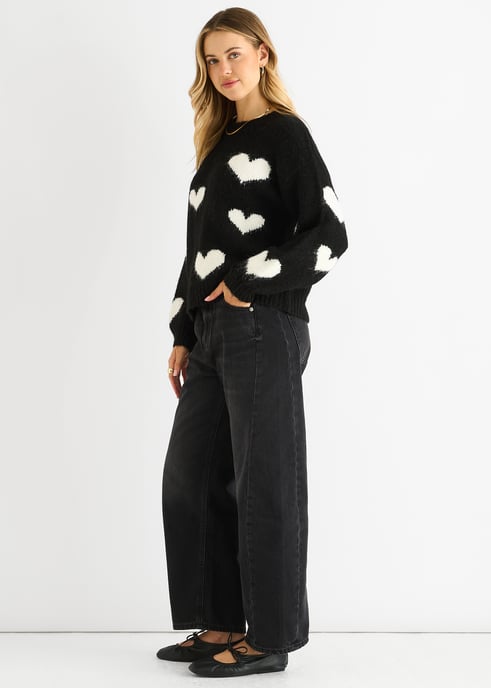 Zwart Contrast Hart Oversized Gebreide Trui - Image 3