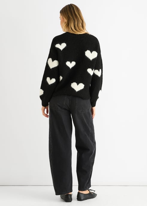 Zwart Contrast Hart Oversized Gebreide Trui - Image 4