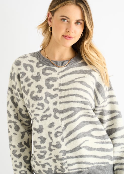 Grijze Contrast Zebra Dieren Gebreide Trui - Image 2