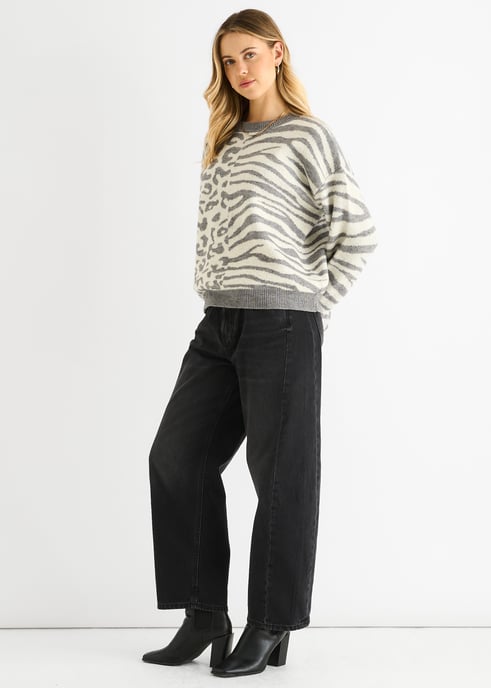 Grijze Contrast Zebra Dieren Gebreide Trui - Image 3