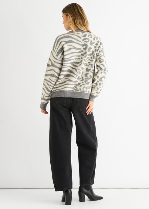 Grijze Contrast Zebra Dieren Gebreide Trui - Image 4