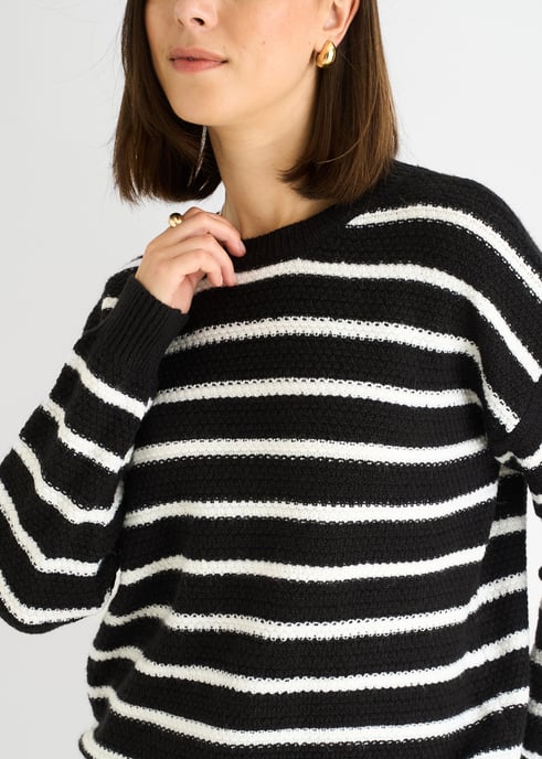 Zwarte streep grof gebreide oversized trui - Image 2