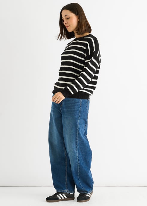 Zwarte streep grof gebreide oversized trui - Image 3