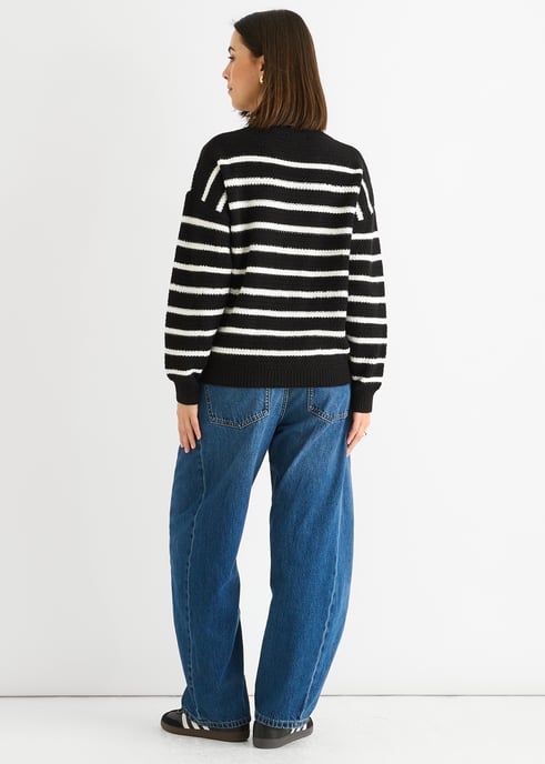 Zwarte streep grof gebreide oversized trui - Image 4