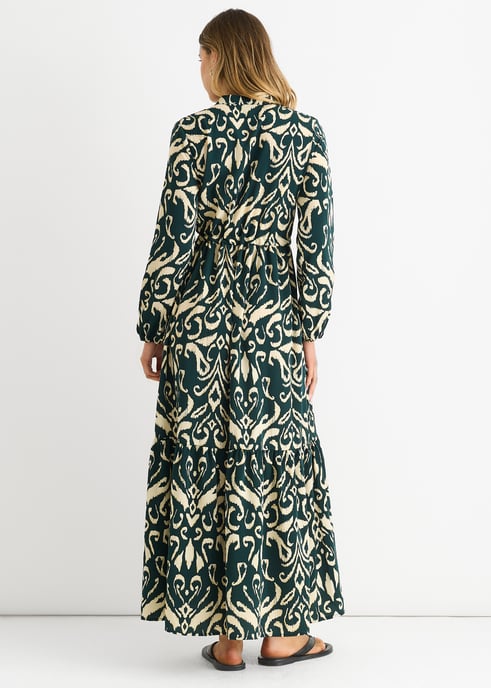 Groene Ikat Maxi jurk met strikbandprint - Image 4