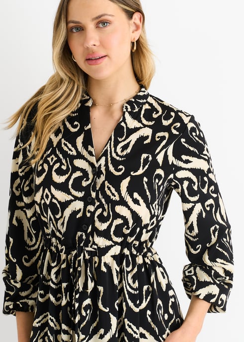 Zwart Ikat Print Tie Waist Maxi Dress - Image 2