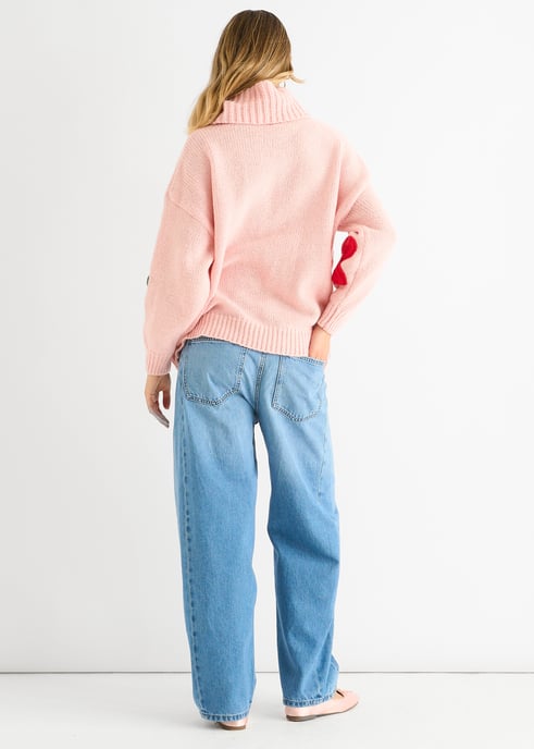 Roze bloemen applicatie oversized trui - Image 4