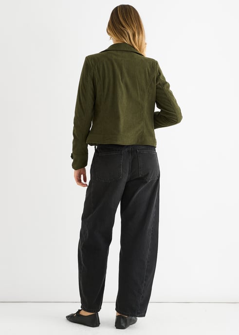 Khaki Corduroy Biker Zip Up Jas - Image 4