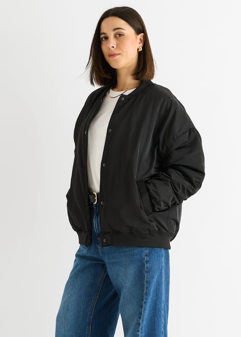 Zwart gewatteerd oversized bomberjack - Image 2