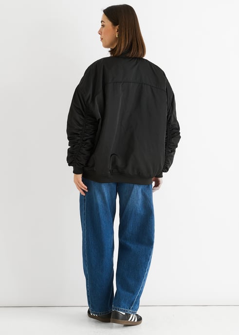 Zwart gewatteerd oversized bomberjack - Image 4