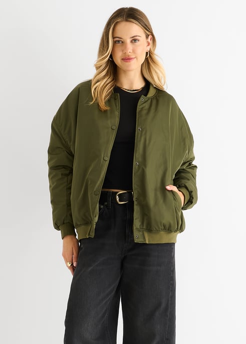 Khaki gewatteerd oversized bomberjack - Image 1