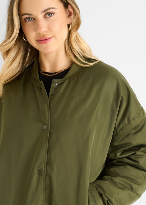 Khaki gewatteerd oversized bomberjack - Image 2
