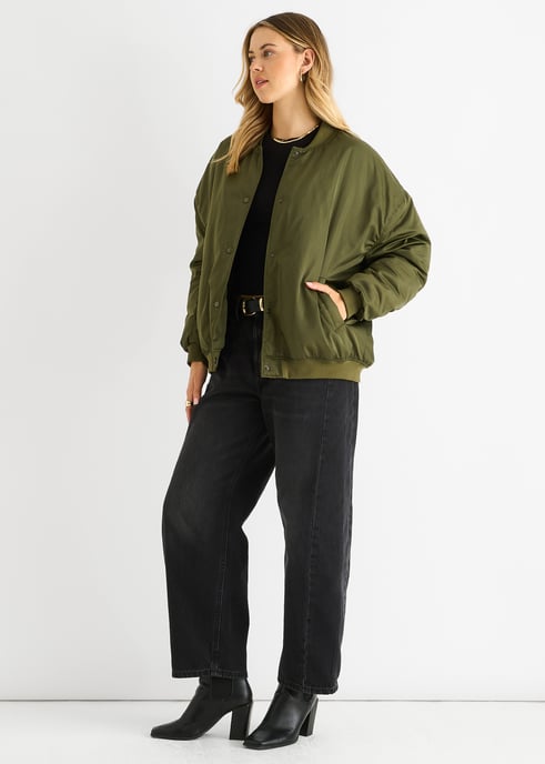 Khaki gewatteerd oversized bomberjack - Image 3