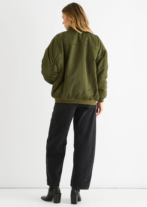 Khaki gewatteerd oversized bomberjack - Image 4