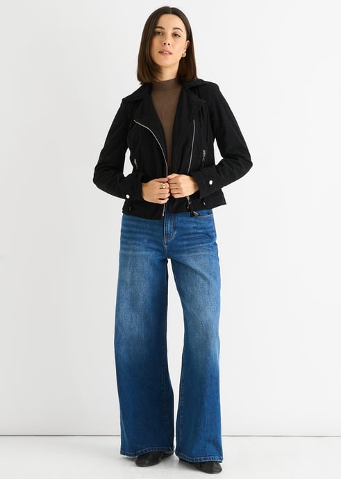 Zwart Corduroy Biker Zip Up Jasje - Image 1