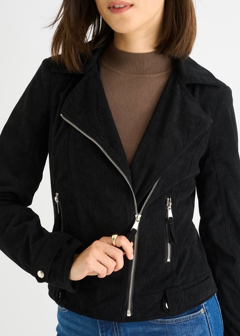 Zwart Corduroy Biker Zip Up Jasje - Image 2