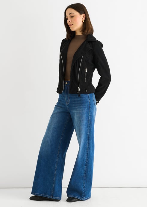 Zwart Corduroy Biker Zip Up Jasje - Image 3