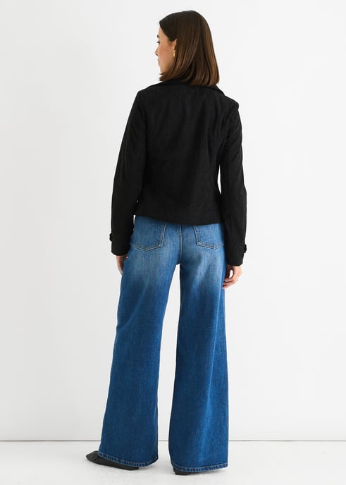 Zwart Corduroy Biker Zip Up Jasje - Image 4