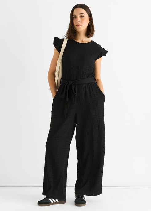 Jumpsuit met elastische textuur en kraag met elastiek - Image 1