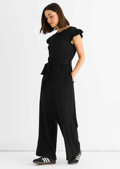 Jumpsuit met elastische textuur en kraag met elastiek - Image 3