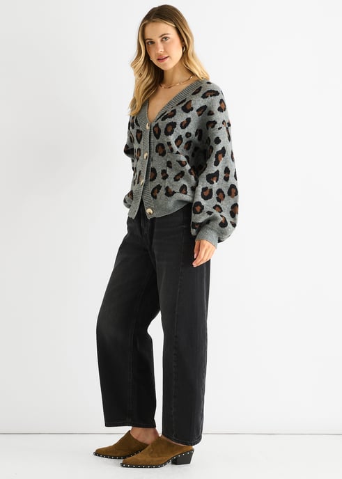 Grijs gebreid vest met dierenprint - Image 3
