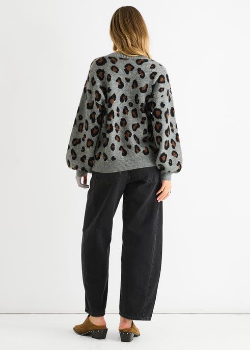 Grijs gebreid vest met dierenprint - Image 4