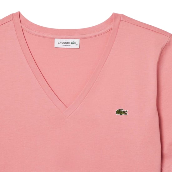Lacoste Dames/Dames Katoen V Hals Relaxed Fit T-shirt (Roze) - Image 2
