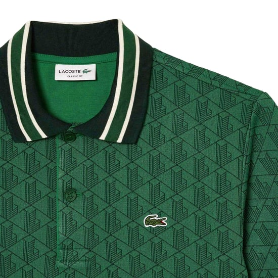 Lacoste Heren Monogram Jacquard Klassiek Poloshirt (Groen) - Image 3