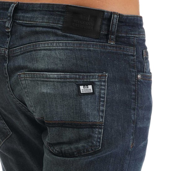 Weekend Offender Heren leren patch taps toelopende jeans (Blauw) - Image 4