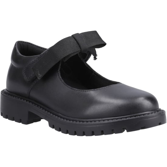 Hush Puppies Astrid Bow Meisjes Zwart Leren Schoenen - Image 1