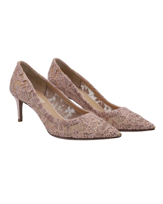 Valentino Gespitte Leren Pumps in Nude - Image 4