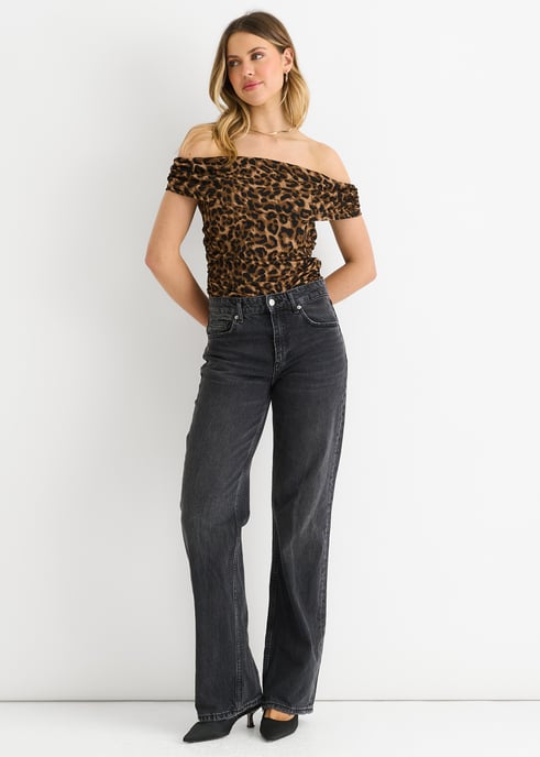 Bruine dierenprint bardot jersey top - Image 2