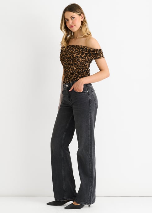 Bruine dierenprint bardot jersey top - Image 3