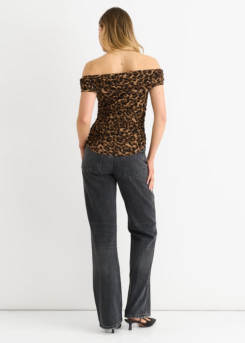 Bruine dierenprint bardot jersey top - Image 4
