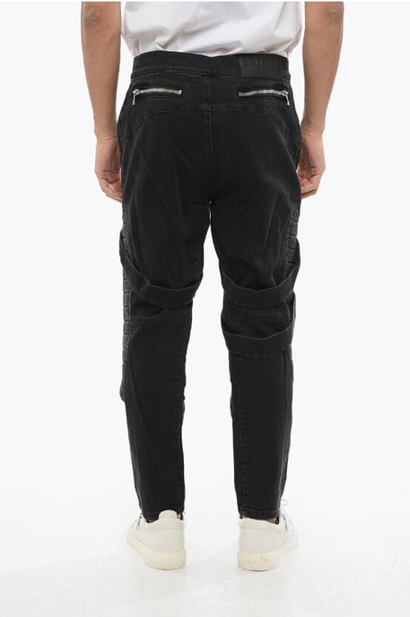 Stretch denim bikerjeans met harnasdetails 17 cm in zwart - Image 2