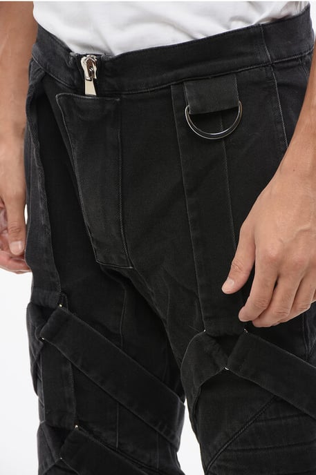 Stretch denim bikerjeans met harnasdetails 17 cm in zwart - Image 3