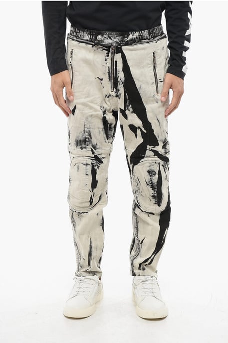 Bikerjeans met acid-wash effect en enkelrits 16 cm in zwart en wit - Image 1
