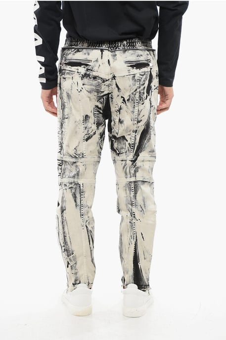 Bikerjeans met acid-wash effect en enkelrits 16 cm in zwart en wit - Image 2