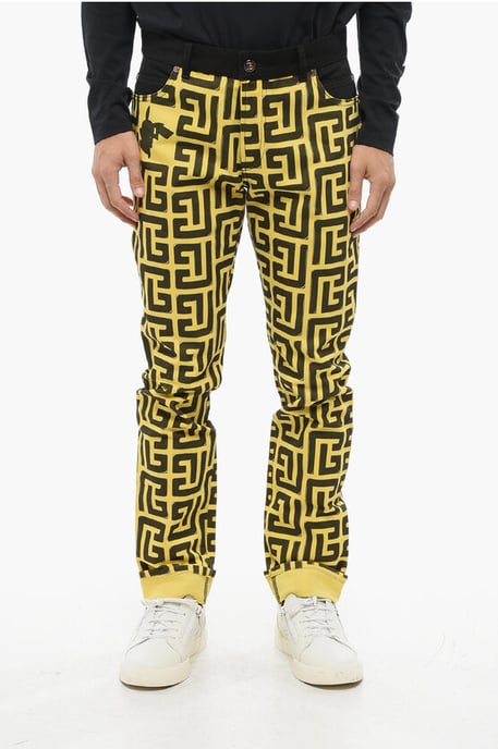 POKEMON Two-Tone Jeans met omgeslagen zoom en all-over monogram in Giallo, Nero - Image 1