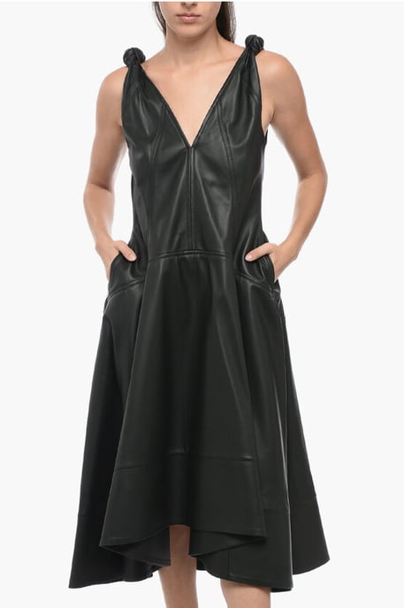 Leren jurk met knoopdetails in groen - Image 4