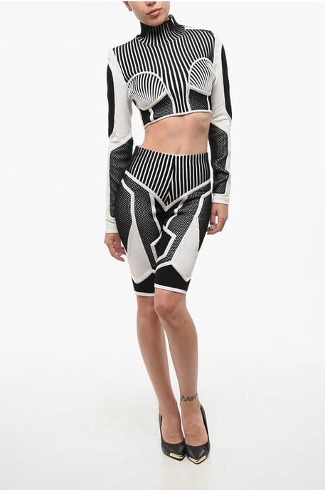 Tweekleurige bikershorts met hoge taille in zwart en wit - Image 4