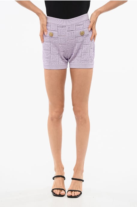 Dubbelrijs ontworpen gehaakte shorts in violet - Image 1