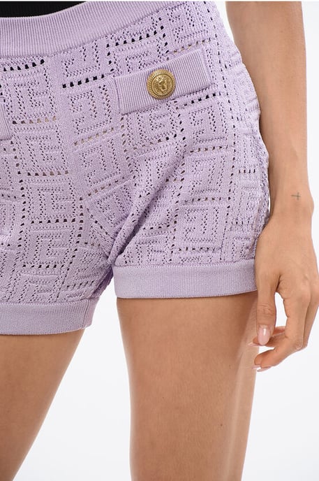 Dubbelrijs ontworpen gehaakte shorts in violet - Image 3