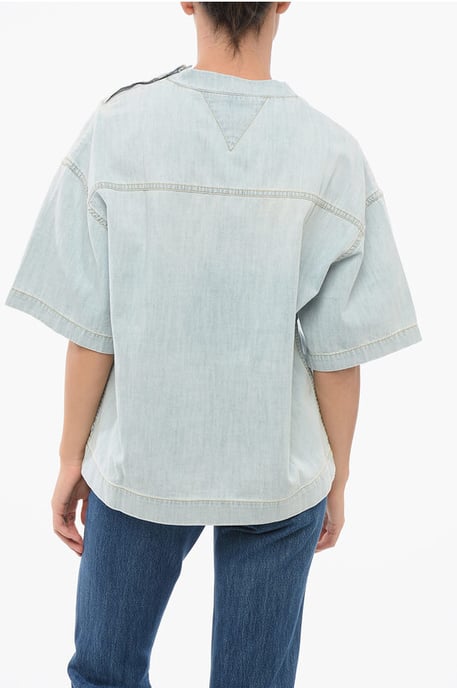 Licht gewassen denim blouse met borstzak in lichtblauw - Image 2