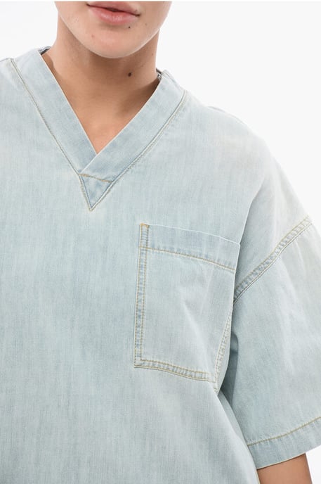 Licht gewassen denim blouse met borstzak in lichtblauw - Image 3