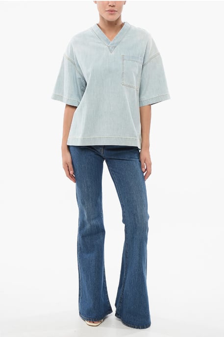Licht gewassen denim blouse met borstzak in lichtblauw - Image 4