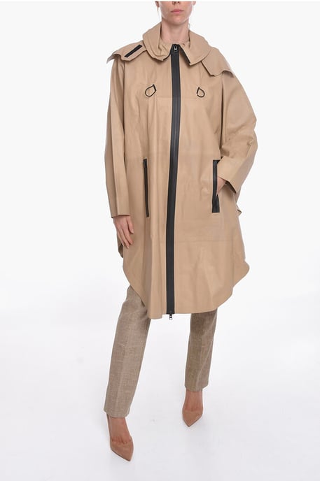 Regenjas van leer met vleermuismouwen in beige - Image 4
