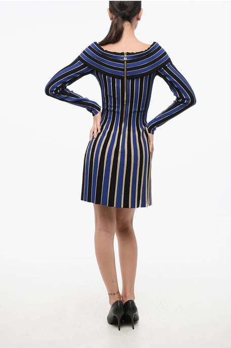 Gestreepte jurk met lurex-randen in blauw, zwart - Image 2