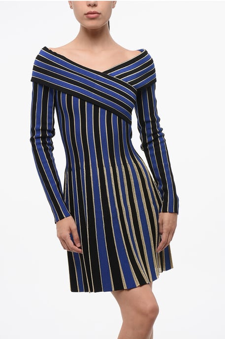 Gestreepte jurk met lurex-randen in blauw, zwart - Image 4
